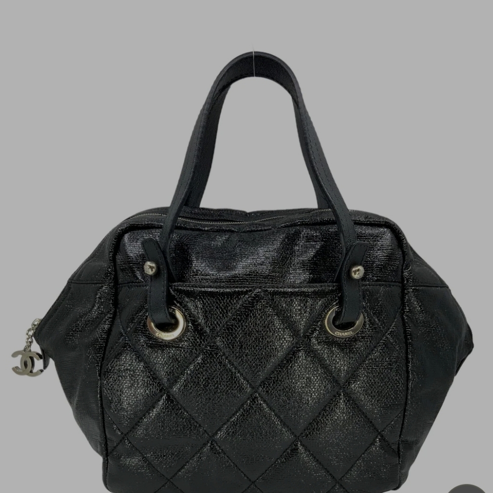 CHANEL Bowler Bag Quilted Black Textured Leather All Inclusive!